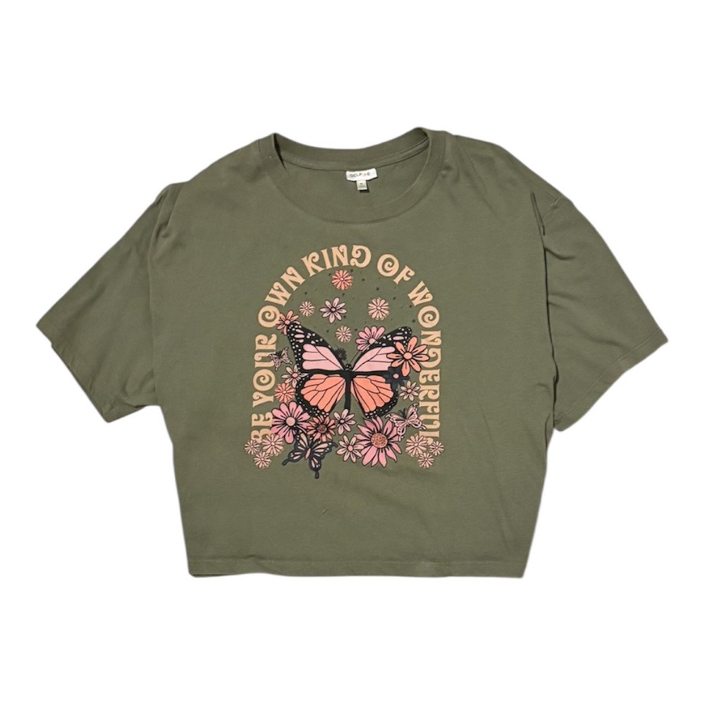 Macy's Olive Green Butterfly Graphic Crop Top